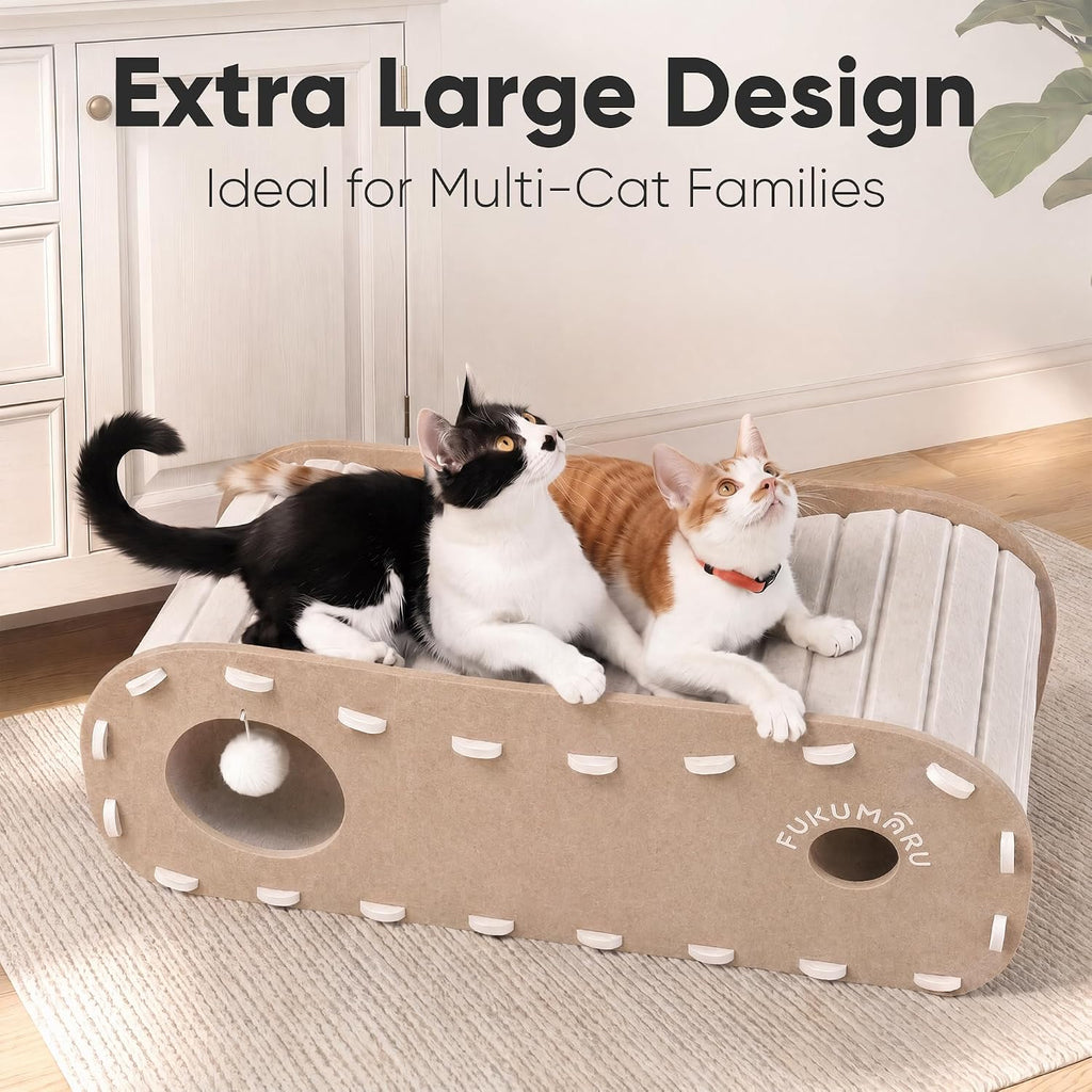 Cat Bed Cave Tunnel, 31.5 Inch, Cat House Condo Indoor, Beige