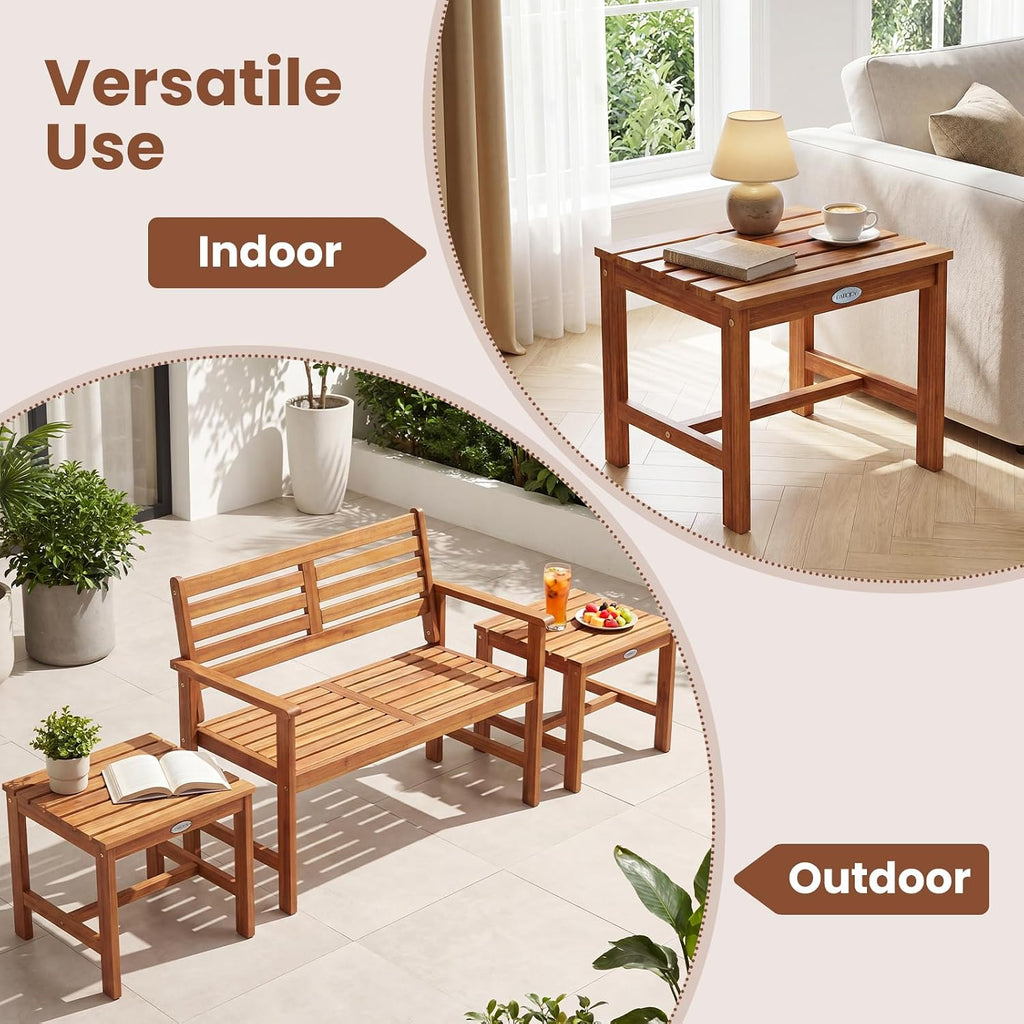 Adirondack Chair Set of 2 with Side Table, Outdoor Patio Chairs with Built-in Backrests and Armrests, Acacia Wood