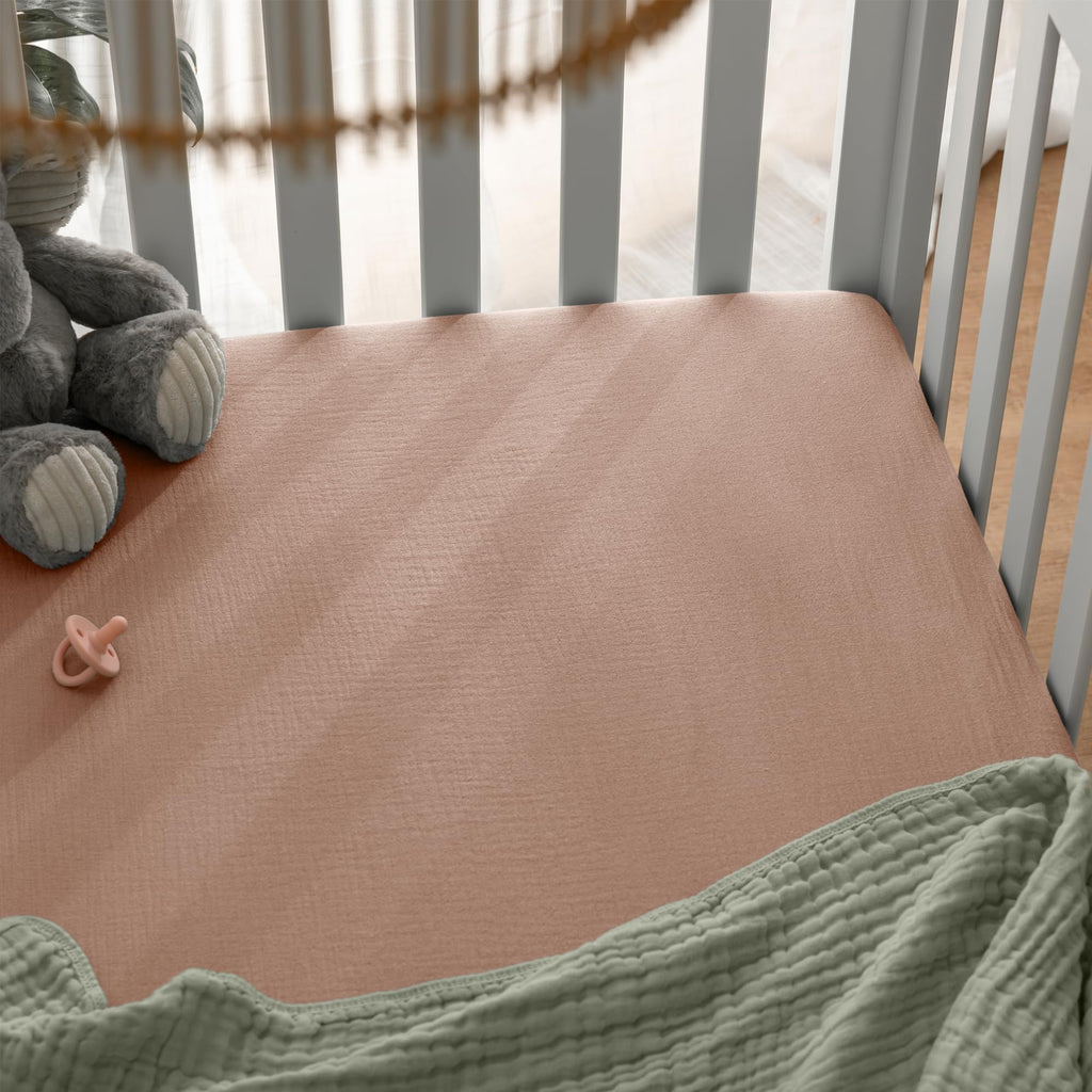 100% Muslin Cotton Fitted Crib Sheet - Soft, Standard & Breathable Crib Sheets for Toddler Mattress - Snug Fit