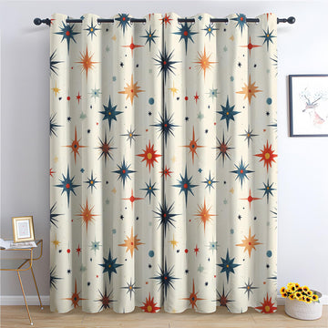 Atomic Curtains Decor, 45 Inches Long, Starburst Star Retro Abstract Pattern Design Blackout Drapes, Mid Century