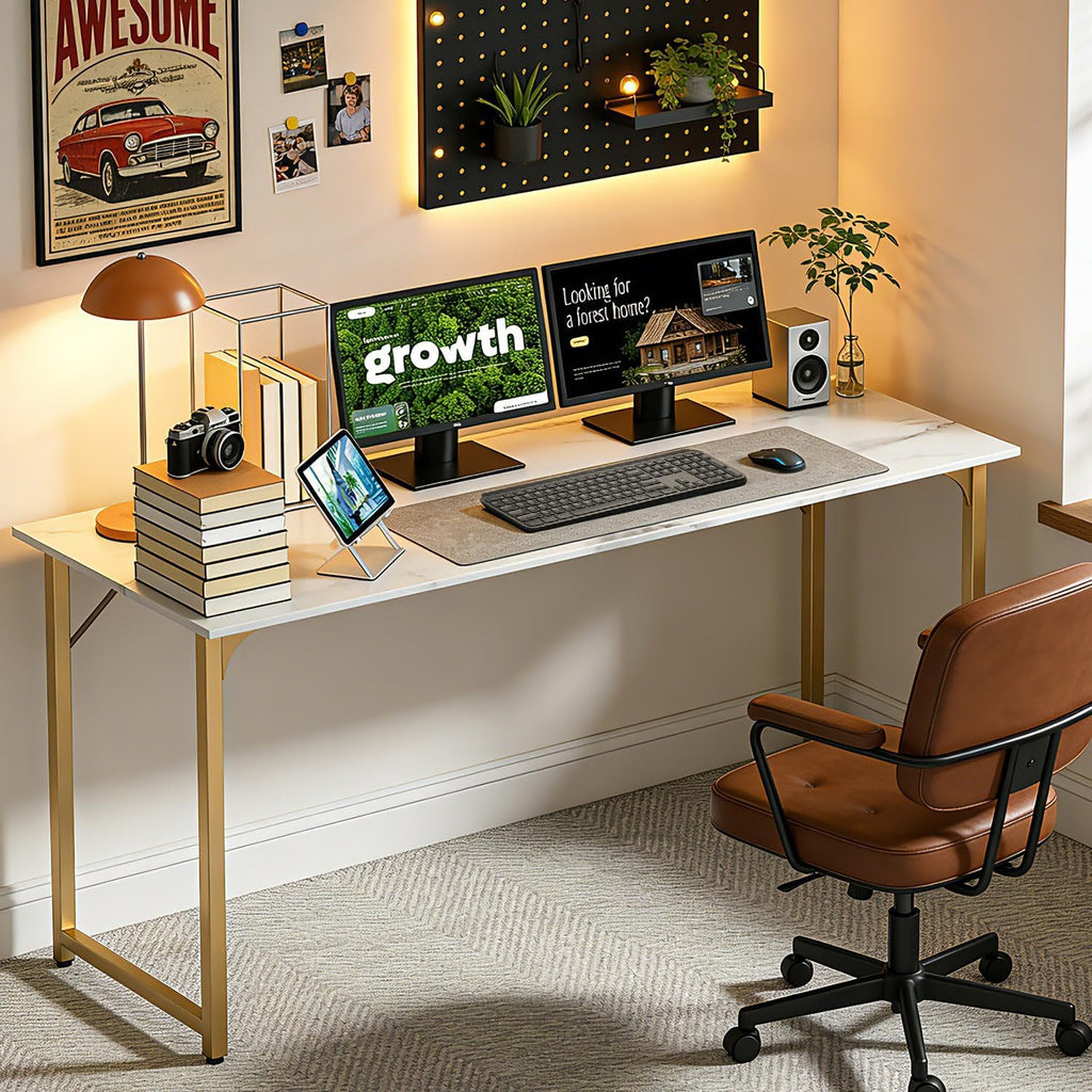Computer Desk,Home Office Desk, Modern Simple Style Study Writing (Gold, 55 Inch)