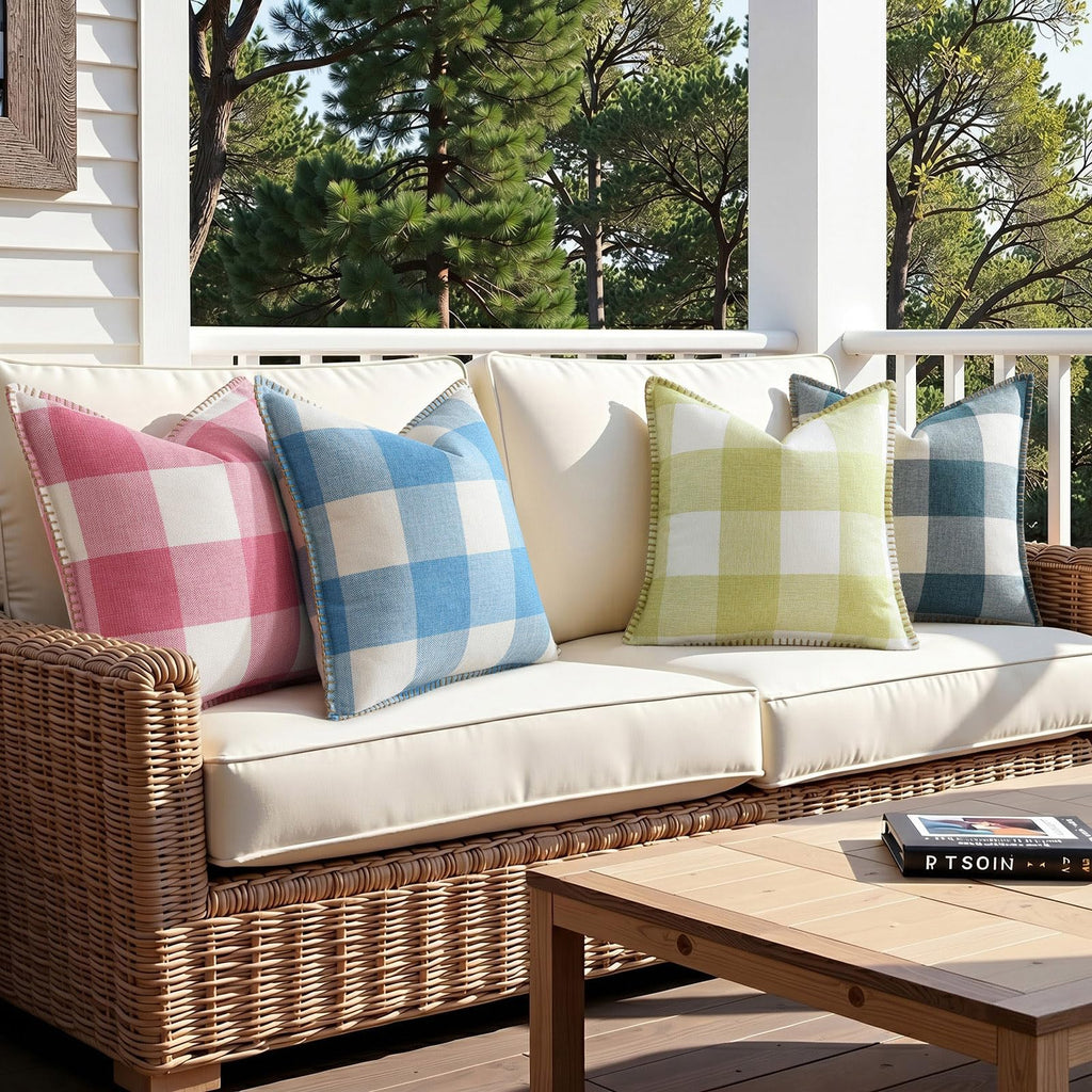 Fall Plaid Linen Throw Pillow Covers 18x18 Set of 2 Sage Green