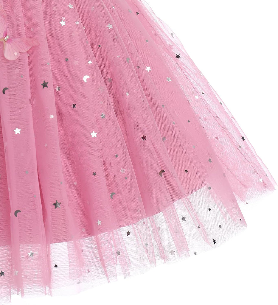 Toddler Baby Girls Sequin Butterfly Birthday Dress Smocked Backless Tulle Party Pageant Flower Girl Wedding Dresses