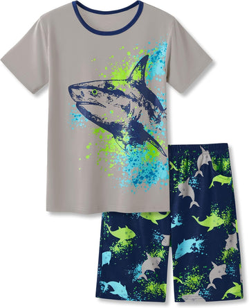 Boys Soft Trendy Print Piece Short Sleeve Pajama Set
