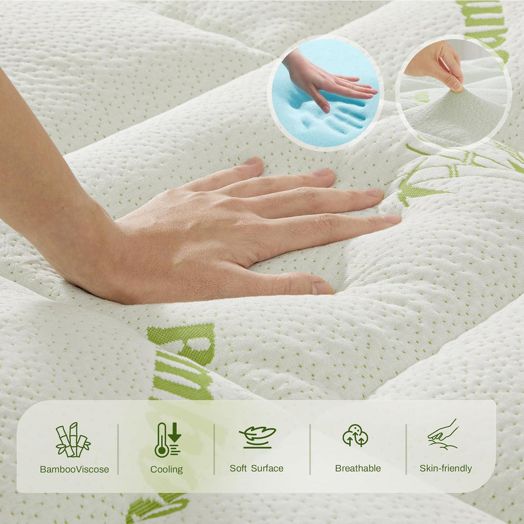 Full Memory Foam Mattress Topper, 4 Inch Dual Layer Gel Foam Mattress Pad with Soft Pillow Top Cover, Viscose Made