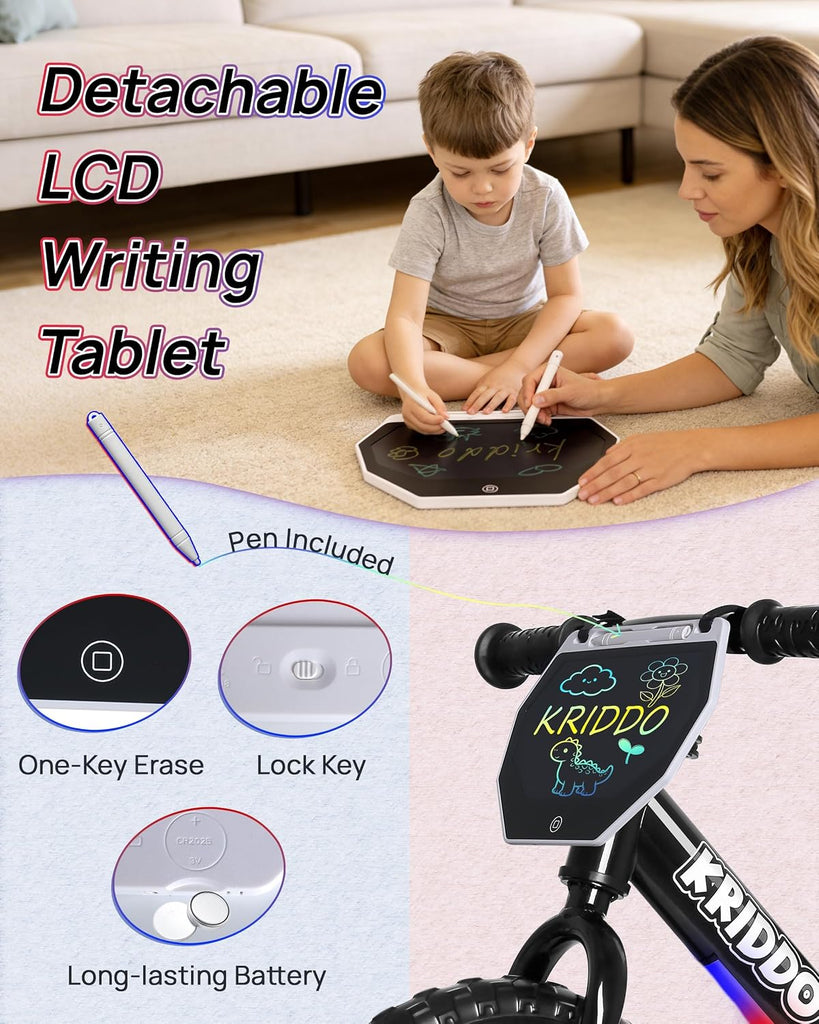 Toddler Balance Bike 2 Years Old with LCD Writing Tablet