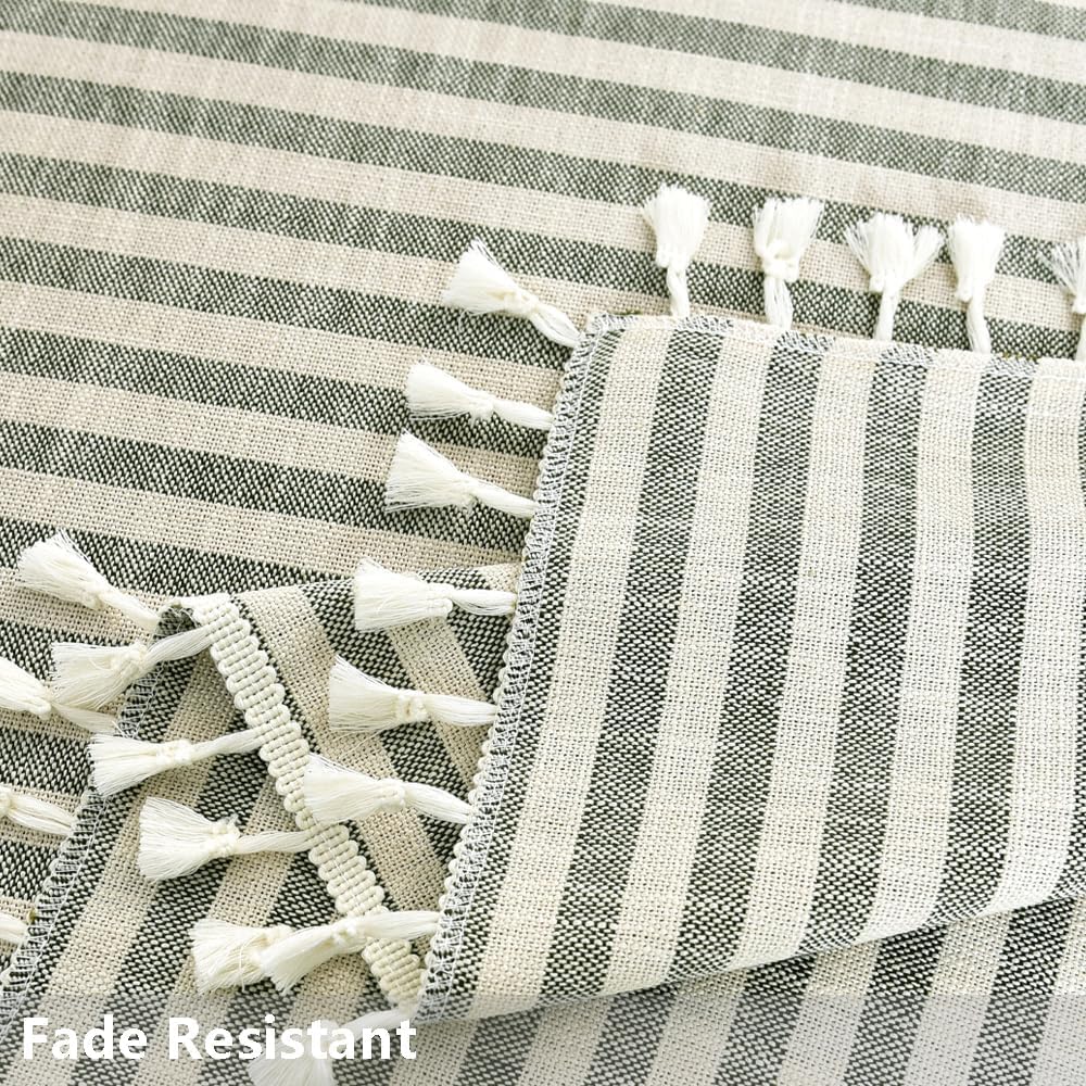 Extra Long 120 Inch Cotton Tablecloths Olive Green Stripe Table Cloth Washable Cloth Tablecloths for 8 Foot Rectangle
