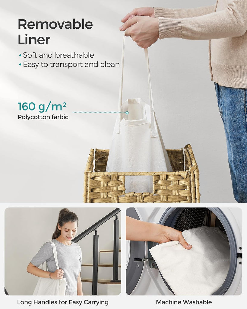 Laundry Hamper with Lid, 23.8 Gallon (90 L) Synthetic Rattan Clothes Laundry Basket with Lid and Handles, Foldable
