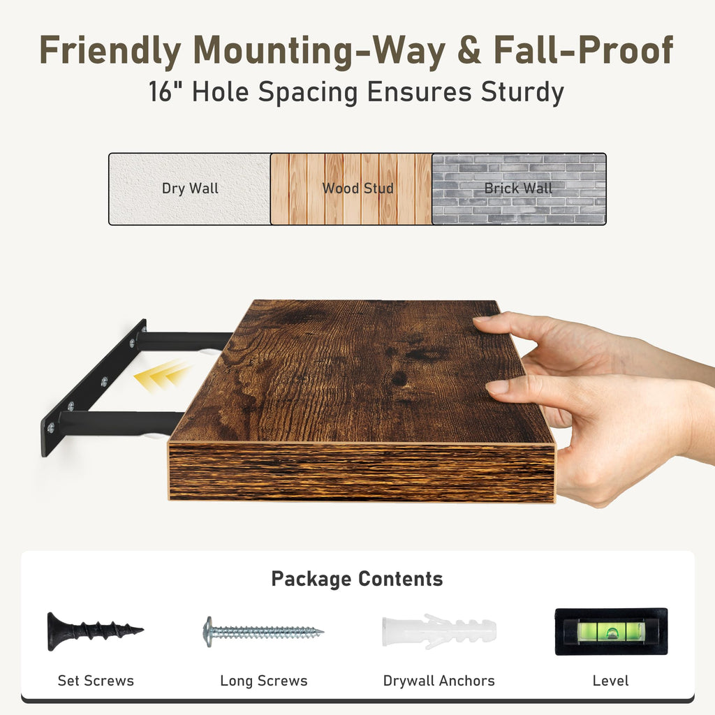 72 Inch Floating Shelves for Wall 2 Pack Shelves |Kitchen|Bathroom 72 x 9.3 Inch Wood Floating Shelf with Invisible