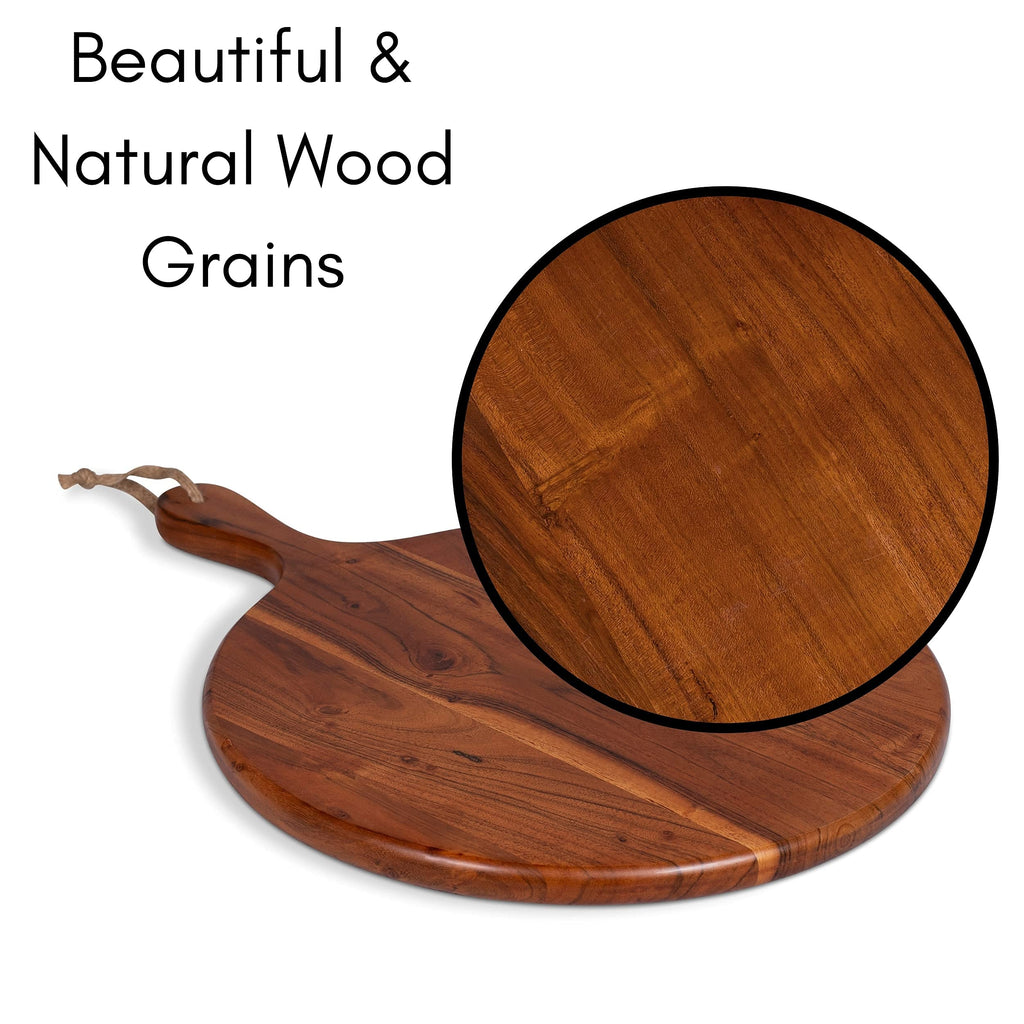 15" Round Acacia Wood Charcuterie Board with Handle, Espresso