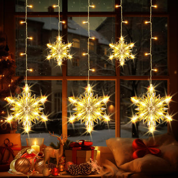 Christmas Snowflakes Window Lights, 5 Pack 72 LEDs Waterproof Hanging Battery Operated Christmas Decoration with