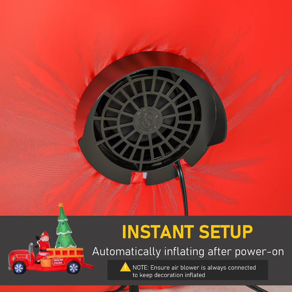 7.5ft Christmas Inflatable Santa Claus Driving Fire Truck with Tree