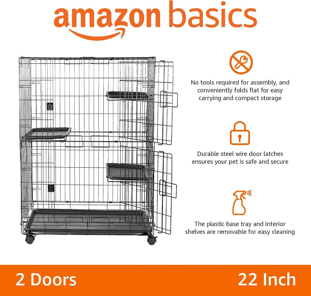 Large 3-Tier Cat Cage Playpen with Easy to Clean Removable Tray, Front Doors, Portable, Foldable, 35.8" x 22.4" x