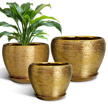 Flower Pots for Indoor & Outdoor Plants - Ceramic Pots 10 Inch, 8 Inch, 6 Inch with Drainage Holes, Saucers