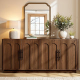 67" Arched Walnut Buffet Cabinet with Storage, Large Credenza with 4 Doors