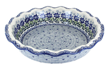 Rose Polish Pottery - Blue Hallsey Pie Plate - 10.5" Diameter - Ceramic Baking Dish, For Pies, Quiches & Desserts