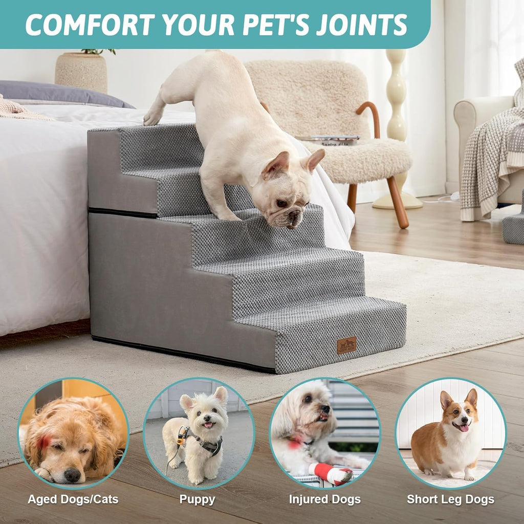 Dog Stairs for Small Dogs, 5 Step Pet Stairs for Beds & Couches