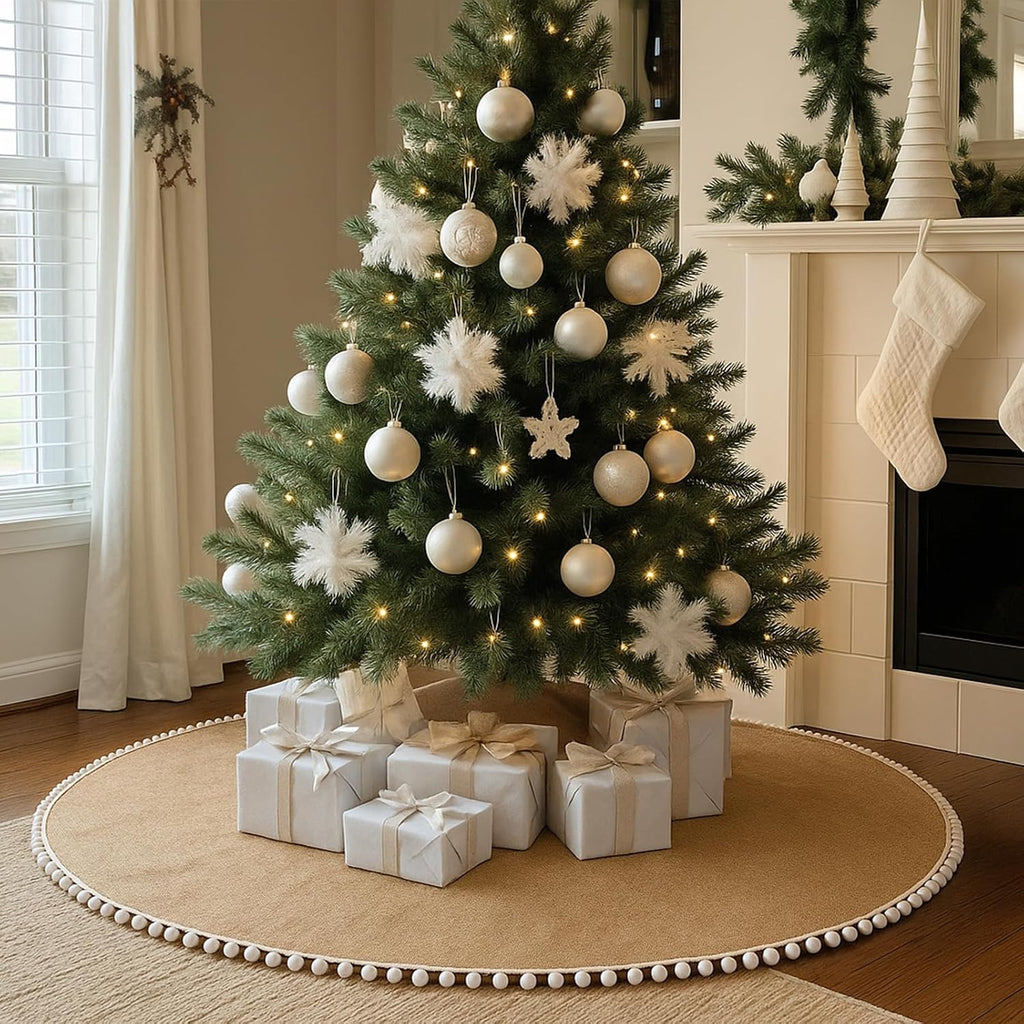60 Inch Christmas Tree Skirt Fall Linen Burlap Tree Skirt, Khaki