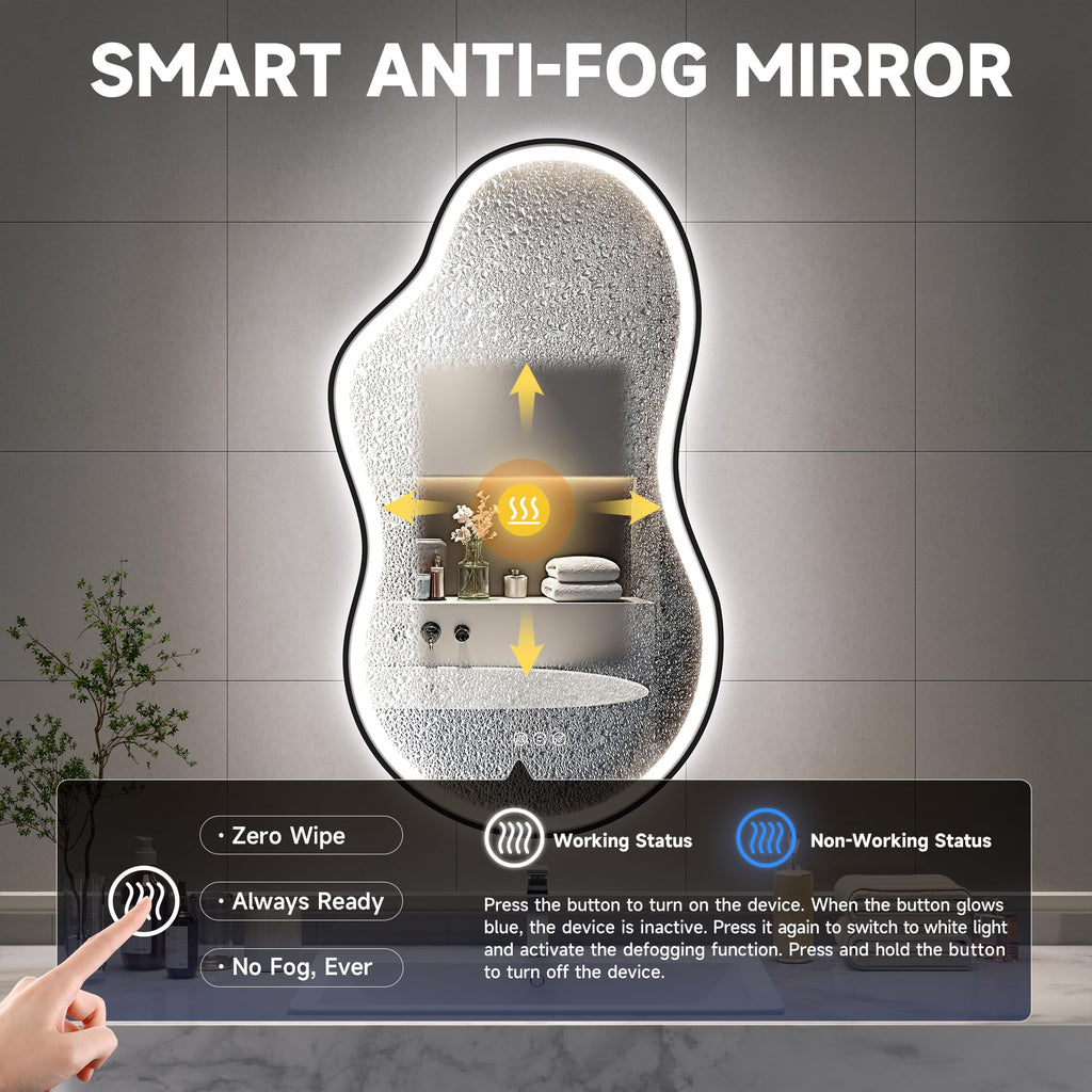Irregular Bathroom Mirror with Lights - 25"x45" LED Asymmetrical Wall Mirror, Abstract Modern Lighted Vanity Mirror
