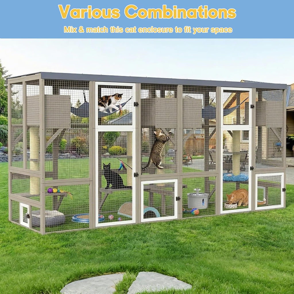 Catio Outdoor Cat Enclosure, Large Walk-in Cat House with Flat Roof