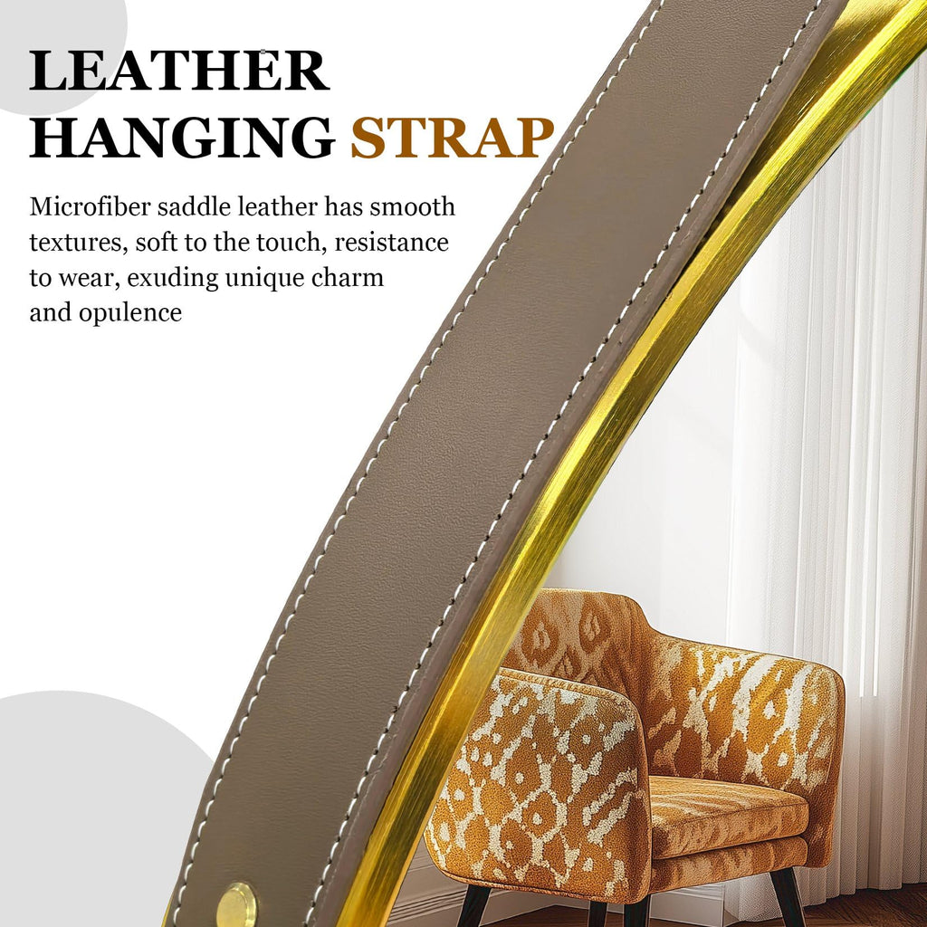 Hanging Strap Wall Mirror: 27.5in Round Bathroom Mirror Gold Frame