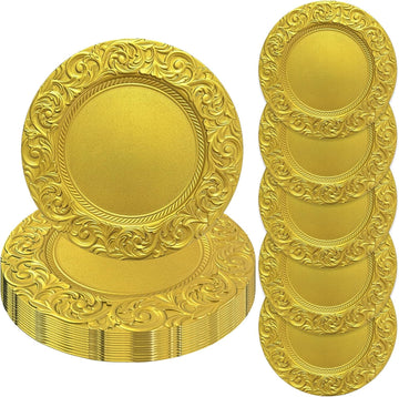 Inch Gold Charger Plates,Plastic Charger for Dinner Plates - Set of 12