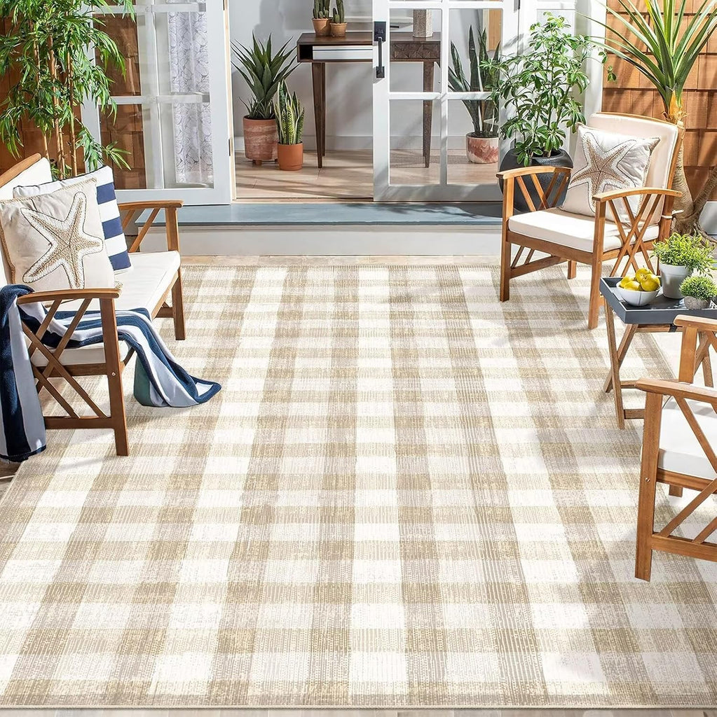 Checkered Area Rug, 8x10, Beige