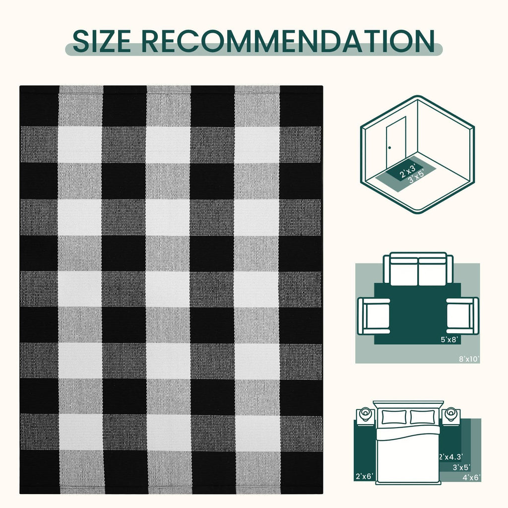 Buffalo Plaid Rugs Runner Rug, Black and White