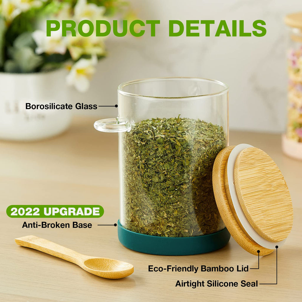 Set of 4 Airtight Glass Jars with Bamboo Lids & Spoons, 17 oz Borosilicate Overnight Oats Containers with Lids, Clear