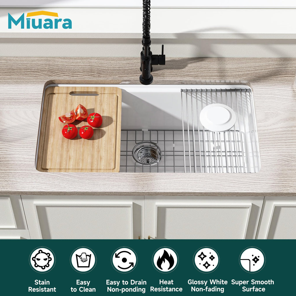 33 x 19 Inch Undermount or Drop In Workstation Kitchen Sink White