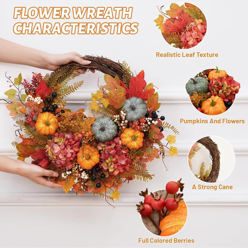 Fall Wreaths for Front Door Artificial Half-Circle Harvest Fall Door Wreath