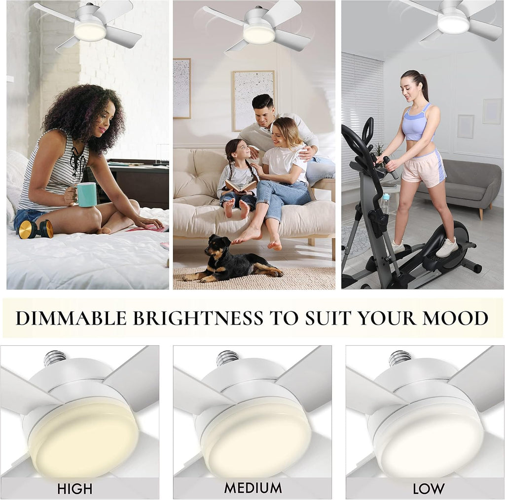 Breeze Socket Fan Light with Remote, Portable Small Ceiling Fans with Lights for Bedroom, Kitchen, Living Room, Ceiling Fan with Light 3500K, 1000 Lumens, Screws into E26/E27 A101-B0BXYY7Y2V
