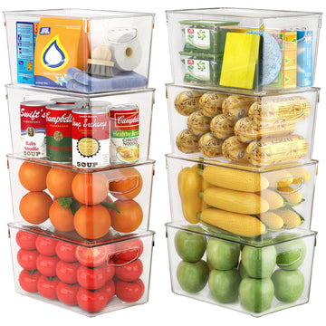 Large Clear Storage Bins with Lids, Stackable Containers, 8 Pack