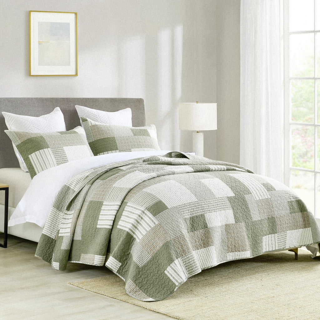 Quilt Set - 100% Cotton Farmhouse Reversible Plaid Bedding