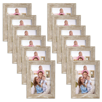 12 Pack 3.5x5 Picture Frame Distressed White Beige, Rustic 3.5 by 5 Photo Frames Bulk for Desktop Display or Wall