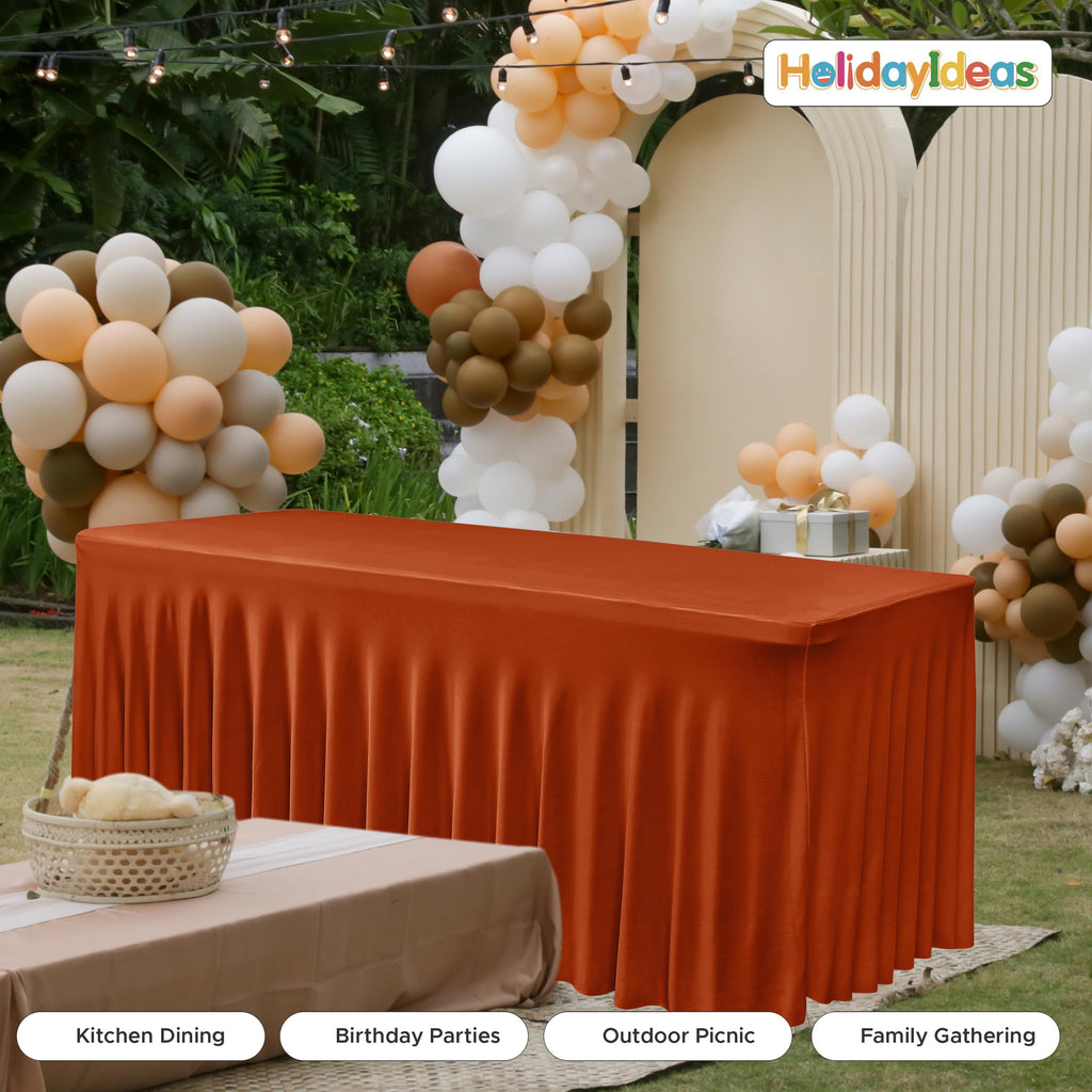 4 Pack Rust Spandex Table Skirts 6ft Fall Tablecloths Ruffle