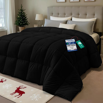 Comforter Duvet Insert, Quilted Comforter with Corner Tabs, Box Stitched Down Alternative Comforters (Black, King UK)