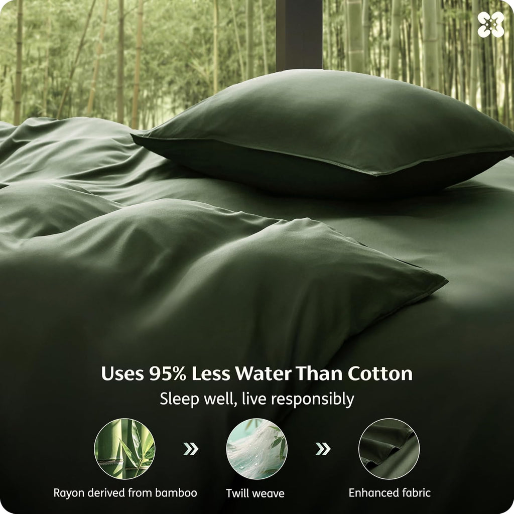 100% Organically Grown Bamboo Viscose Duvet Cover Set Queen | Cooling Bedding Set for Hot Sleepers | PureWoven Luxury