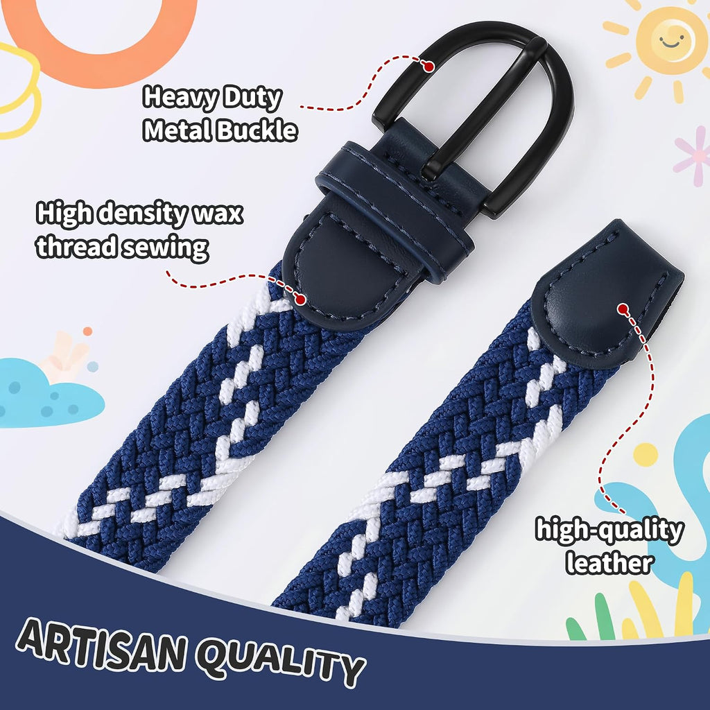 Young Boys Girls | Braided Stretch Elastic Belt | Pin Prong Buckle | Loop End Tip