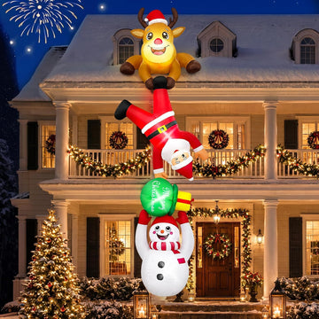 12FT Hanging Christmas Inflatable Outdoor Decorations Funny Santa & Snowman