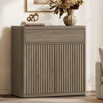 Buffet Cabinet with Storage - Accent Fluted Storage Cabinet with 2 Doors & 1 Drawer 34.6" Wide Modern Sideboard