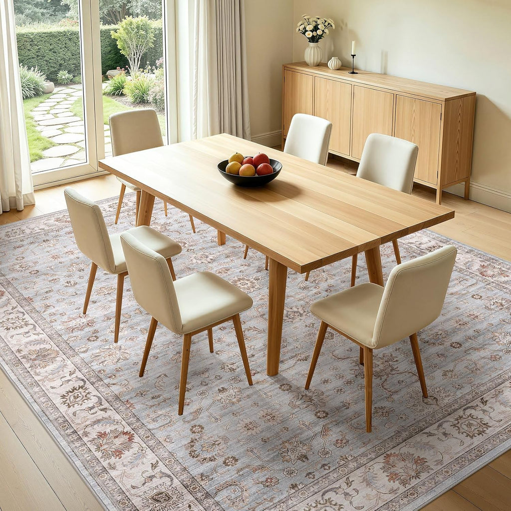 10x14 Area Rugs for Living Room: Machine Washable Non Slip Vintage Carpet - Low Pile Lightweight Pri