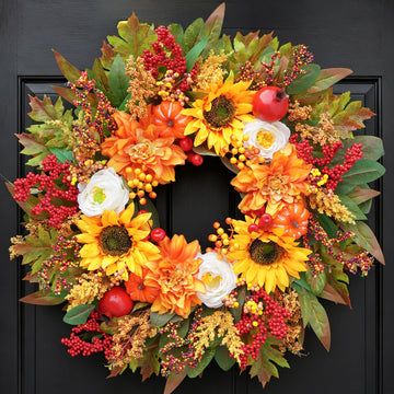 Fall Wreaths for Front Door, 24 Inch Autumn Wreath Luxury Harvest and Thanksgiving Indoor & Outdoor, Fall Door Wreath