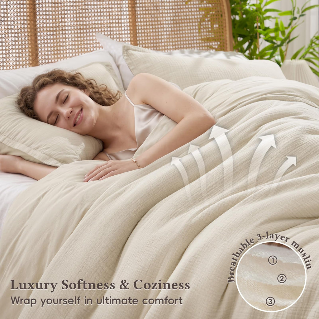 Natural Cooling Muslin Duvet Cover Set Linen