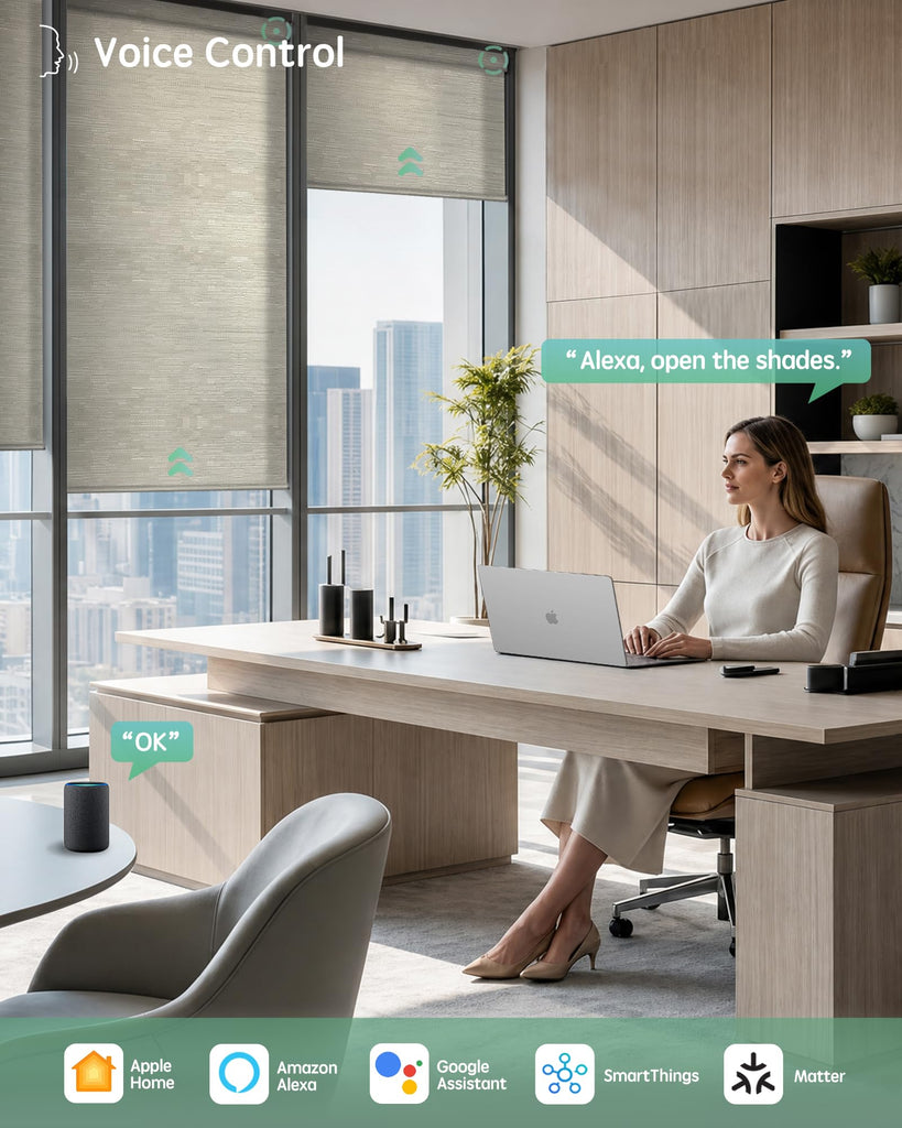 Motorized Blinds with Remote, Light Filtering Smart Window Blinds