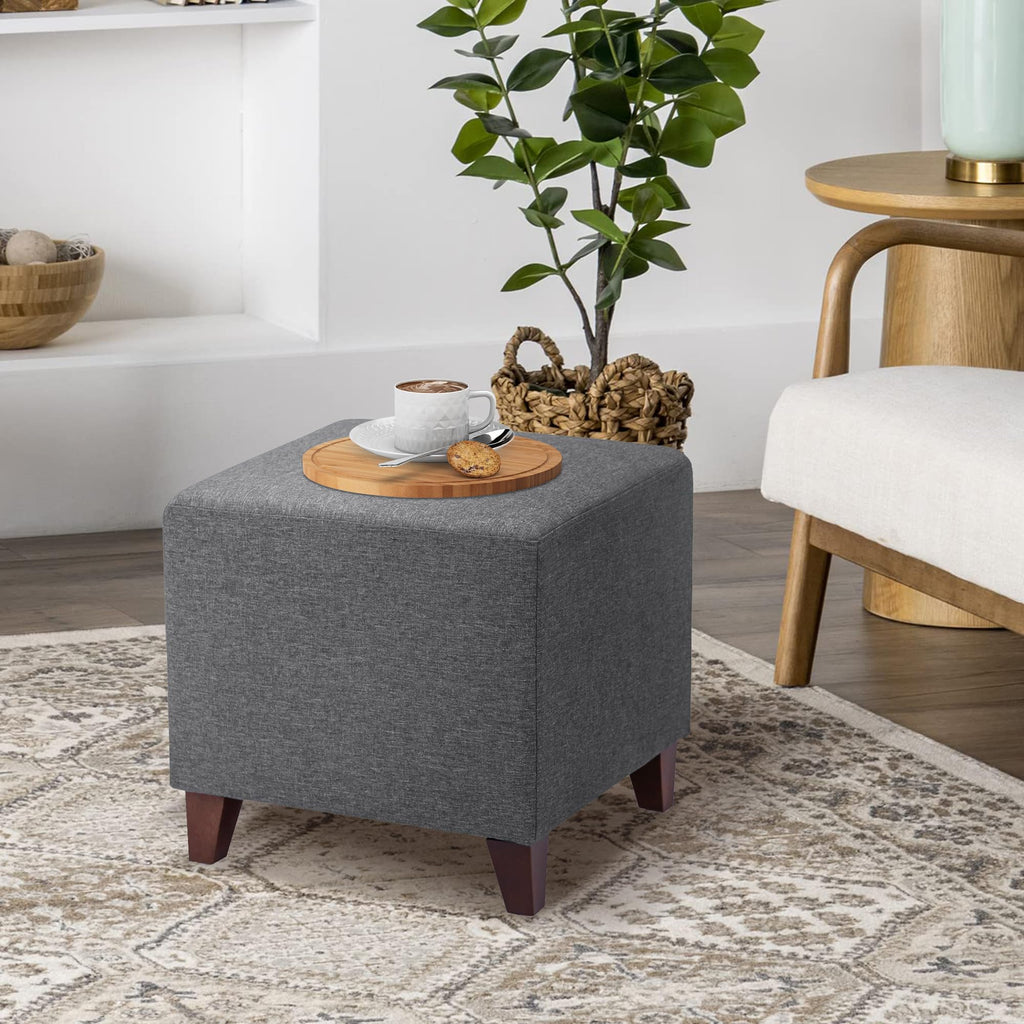 Simple British Style Cube Footstool, 16x16x16, Heather Gray Ottoman bench foot rest