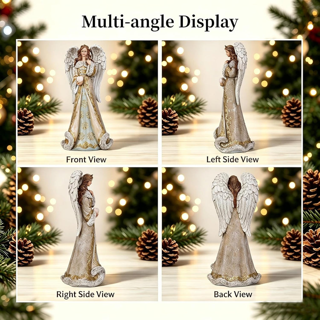 Resin Winter Angel Figurine Indoor Christmas Religious Tabletop Home Decor