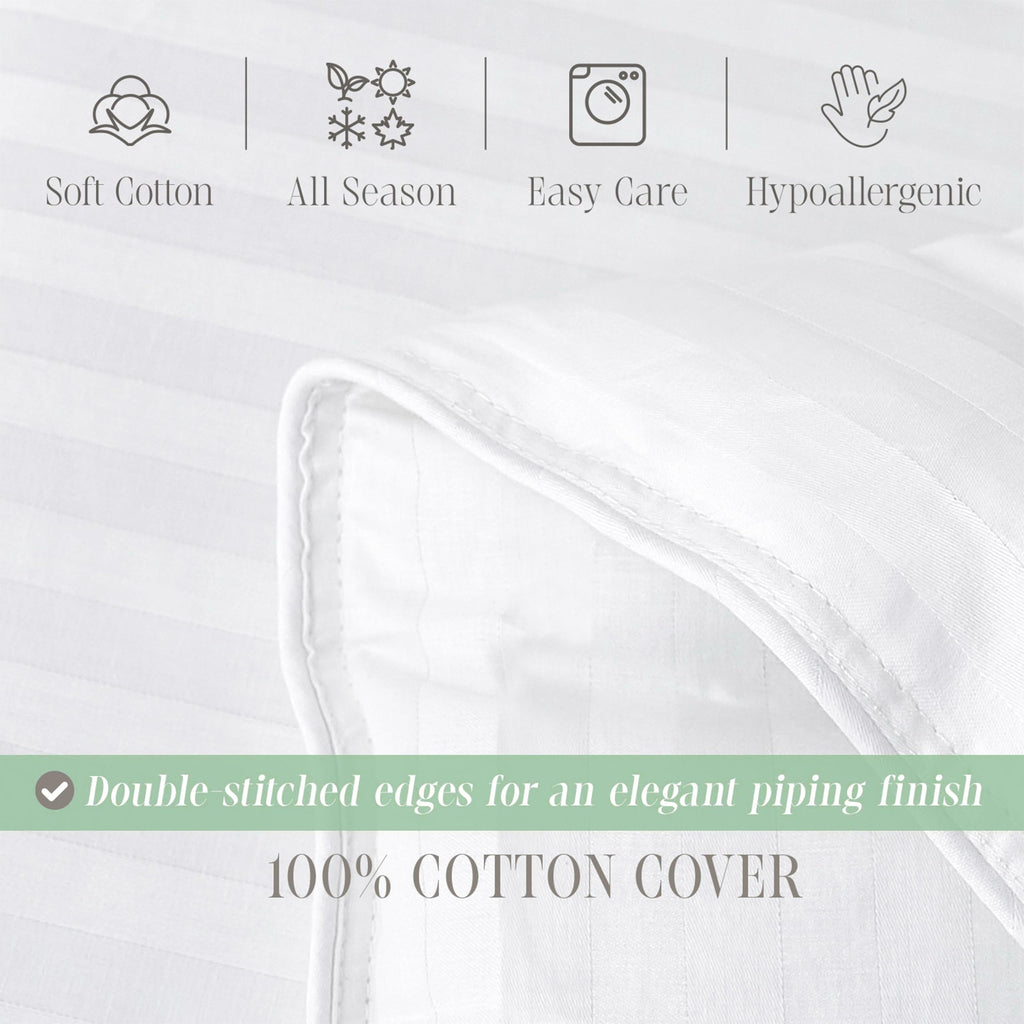 Premium Hotel Quality 100% Egyptian Cotton, 3-Piece Stripe Down Alternative Cotton Comforter Set - Box Stitched