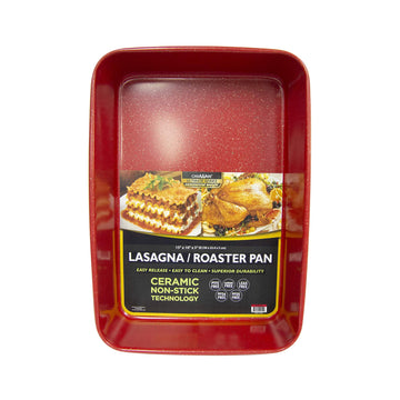 15 x 10 x 3-Inch Ultimate Series Commercial Weight Ceramic Coated Non-Stick Lasagna/Roasting Pan (Red Granite)