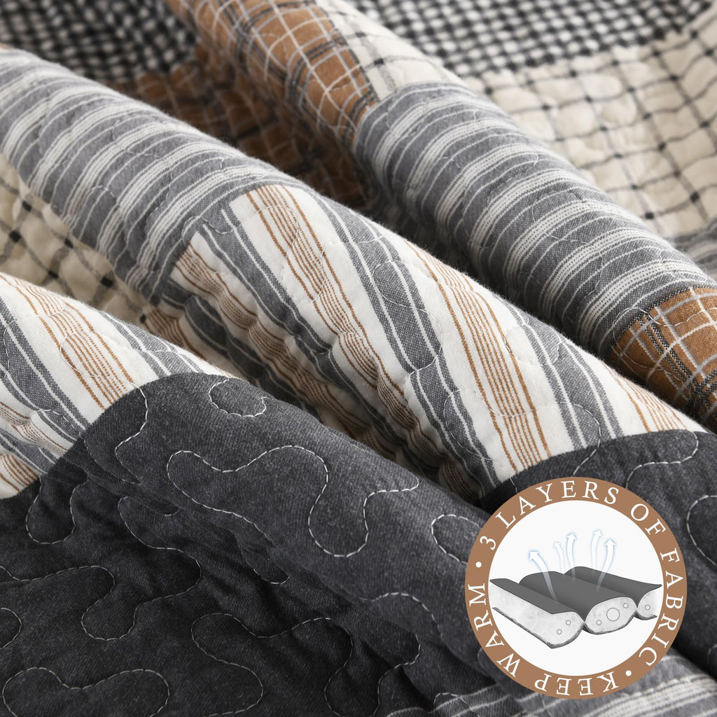 100% Cotton 128x120, Grey Brown Stripe